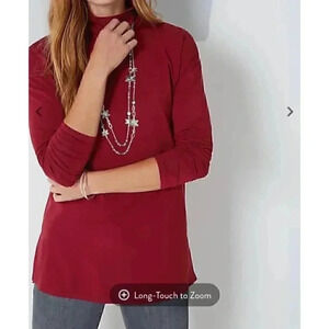 J. Jill red mock neck quarter sleeve top L